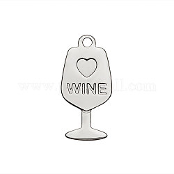 201 Stainless Steel Pendants, Wine Glass, Stainless Steel Color, 18x9x1mm, Hole: 1mm