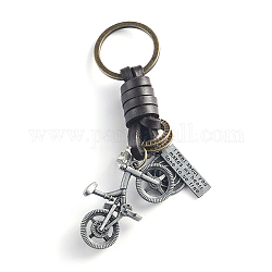 Schlüsselanhänger aus geflochtenem Rindsleder im Punk-Stil, für Autoschlüsselanhänger, Antik Silber Farbe, Fahrrad Muster, 11 cm