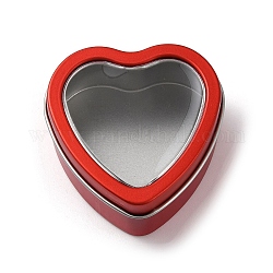 Hojalata hierro en forma de corazón latas de velas, cajas de regalo con tapa de ventana transparente, caja de almacenaje, rojo, 6x6x2.8 cm