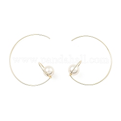 Rack Plating 925 Sterling Silver Dangle Earrings, with Shell Pearl Beaded, Real 18K Gold Plated, 55x21.5mm