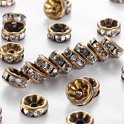 Perles séparateurs en laiton avec strass, grade AAA, bride droite, sans nickel, métal couleur bronze antique, rondelle, cristal, 8x3.8mm, Trou: 1.5mm