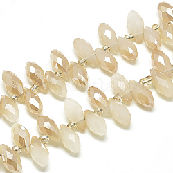 Chapelets de perles en verre électroplaqué, perles percées, jade d'imitation, arc-en-ciel plaqué, facette, larme, blanc antique, 12~13x6mm, Trou: 1mm, environ 96~100 pièces/17.9 pouces
