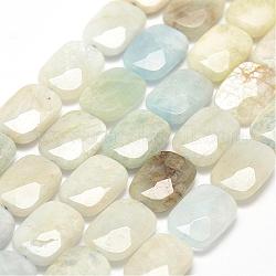 Natural Aquamarine Beads Strands, Faceted, Rectangle, 14x10x3mm, Hole: 1mm, about 26pcs/strand, 15.3 inch(39cm)