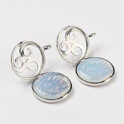 Opalite Pendants, with Brass Diffuser Locket Findings, Flat Round, 31x26x8mm, Hole: 4mm