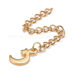 304 Stainless Steel Chain Extender, Curb Chain, with 202 Stainless Steel Charms, Moon with Star, Golden, 62mm, Link: 3.7x3x0.5mm, Moon with Star: 11x6.8x1mm