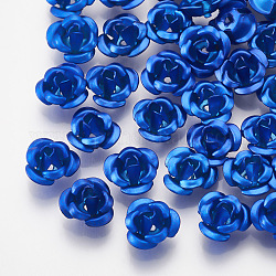 Bolas de aluminio, 3-pétalo de flor, azul real, 7x4mm, agujero: 0.8 mm, aproximamente 950 unidades / bolsa