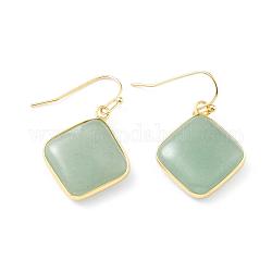 Natural Green Aventurine Dangle Earrings, Square, with Brass Findings, Lead Free & Cadmium Free, Golden, 35mm, Pin: 0.6mm