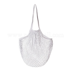Portable Cotton Mesh Grocery Bags, Reusable Net Shopping Handbag, Gray, 58.05cm, Bag: 35x38x1.8cm. 