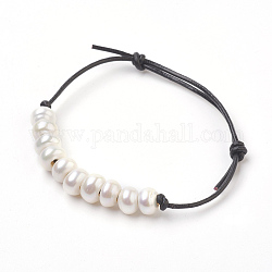 Cowhide Leather Cord Bracelets, with Natural Pearl Beads, 2 inch~3-1/2 inch(5.2~8.8cm)