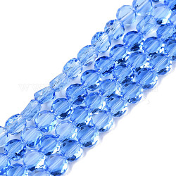 Abalorios de vidrio transparente hebras, facetados, plano y redondo, azul aciano, 4x2.5mm, agujero: 0.8 mm, aproximamente 148~149 pcs / cadena, 21.85 pulgada ~ 22.64 pulgadas (55.5~57.5 cm)