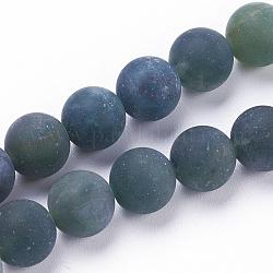 Natural Moss Agate Beads Strands, Frosted, Round, 4mm, Hole: 0.8mm, about 95pcs/strand, 15.3 inch(39cm)