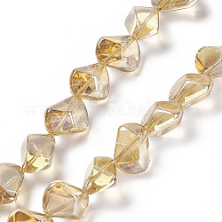 Cuentas de vidrio electrochapadas con brillo de perla, polígono, arena marrón, 15.5~16x15.5x10~10.5mm, agujero: 1 mm, aproximamente 50~51 pcs / cadena, 27.95''~29.13'' (71~74 cm)