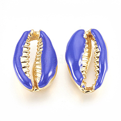 Perles en alliage, avec l'émail, coquille, véritable 18k plaqué or, bleu, 19~20x12~12.5x6mm