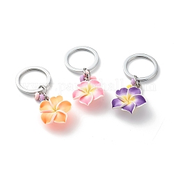 Porte-clés fleur en pâte polymère fait main, avec porte-clés en alliage, platine, couleur mixte, 8 cm