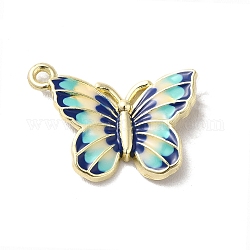 Emaille Anhänger Legierung, Licht Gold, Schmetterlings-Charme, Blau, 23x19x3.5 mm, Bohrung: 1.5 mm