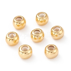 Perline in ottone, gomma all'interno, perle scorrevoli, branelli del tappo, placcato di lunga durata, rondelle, vero placcato oro 18k, 6x4.5mm, Foro: 2 mm