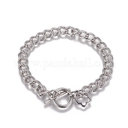 Bracelets maillon chaîne en 304 acier inoxydable, avec fermoir, couleur inoxydable, 7-5/8 pouce (19.3 cm), Liens: 8x7x1 mm