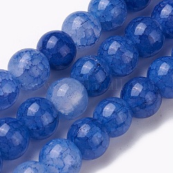 Chapelets de perles en verre craquelé, ronde, bleu, 8~8.5mm, Trou: 1mm, Environ 48 pcs/chapelet, 14.7 pouce (37.5 cm)