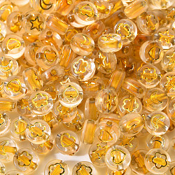 Abalorios de acrílico transparentes, redondo plano con luna de vara de oro y flor de corazón y estrella, 7x4mm, agujero: 1.5 mm, aproximamente 200 unidades / 500 g
