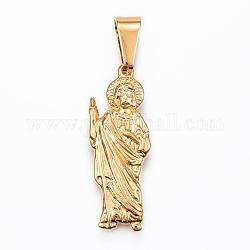 304 Stainless Steel Pendants, For Easter, Jesus, Golden, 32x12x3mm, Hole: 9x4.5mm
