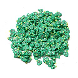 Weihnachtsthema handgemachte Polymer Clay Perlen, kein Loch, Weihnachtsbaum-Muster, 4.5~6.5x4.5~6x0.6~0.7 mm, ca. 56000 Stk. / 1000 g