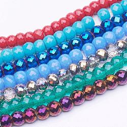 Hilos de vidrio y perlas de vidrio electrochapado, facetados, tambor, color mezclado, 8x6mm, agujero: 1 mm, aproximamente 40 pcs / cadena, 9.4 pulgada