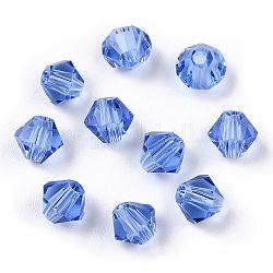 Nachahmung 5301 Doppelkegel Perlen, transparente facettierte Glasperlen, hellblau, 6x5 mm, Loch: 1.3 mm, ca. 288 Stk. / Beutel