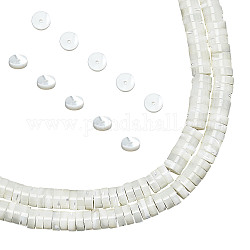 Nbeads naturale trochid shell/trochus shell perline fili, Rotondo piatto / disco, bianco floreale, 6x2mm, Foro: 0.8 mm, circa 172pcs/filo, 15.5 pollice (39.5 cm)