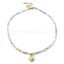 Collana con pendente a cuore in lega, con perline di vetro e imitazione di perle, oro, 16.14 pollice (41 cm)