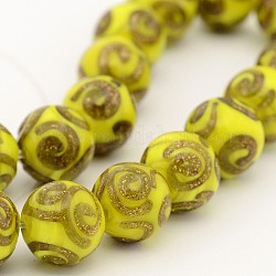 Handmade Gold Sand Lampwork Round Beads Strands, Yellow, 10mm, Hole: 1mm, about 34pcs/strand, 12.5inch