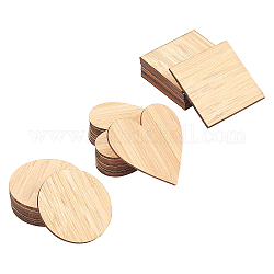 Olycraft Wooden Boards for Painting, Square & Flat Round & Heart, BurlyWood, 60x60x2mm, 30pcs/set