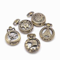 Смешанные стили старинные плоские круглые сплава кварцевые часы головок для карманных часов кулон ожерелье материалы, античная бронза, 36x27x11.5~12.5 мм