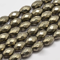 Pyrite naturelle perles baril brins, facette, 12x8mm, Trou: 1mm, Environ 32 pcs/chapelet, 15.7 pouce