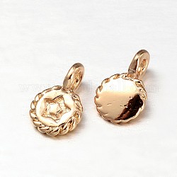 Rack Plating Brass Flat Round Charms, Lead Free & Cadmium Free, Golden, 7x4.5x1mm, Hole: 0.5mm