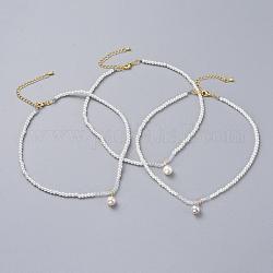 Glass Pearl Beads Pendants Necklaces, with Electroplate Glass Beads, Brass Chain Extender and Cardboard Packing Box, Mixed Color, 12.9 inch(33cm)