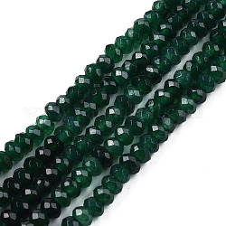 Natural White Jade Bead Strands, Dyed, Faceted, Rondelle, Dark Green, 4~5x3mm, Hole: 0.5mm, about 115~120pcs/strand, 13.39~13.98 inch(34~35.5cm)