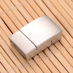 304 Stainless Steel Magnetic Clasps with Glue-in Ends, Matte, Rectangle, Stainless Steel Color, 20x12x5mm, Hole: 2.5x10mm