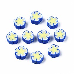 Perles en pâte polymère manuel, fleur, bleu, 7.5~9x7.5~10x4~5mm, Trou: 1.6mm