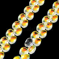 Galvanoplastie des brins de perles de verre triangulaires, facette, de couleur plaquée ab , or, 9x10x5mm, Trou: 1mm, Environ 100 pcs/chapelet, 23.62'' (60 cm)