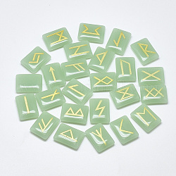 Spitzlackieren Glas Cabochons, Rechteck mit Runen / Futhark / Futhorc, dunkles Seegrün, 19~20x14~15x4.5~6 mm, 25 Stück / Set