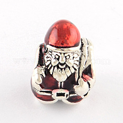 Placcato argento antico Natale Babbo Natale lega dello smalto di stile tibetano perline europei, perline con foro grande, rosso scuro, 14.5x10x11mm, Foro: 5 mm