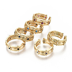Micro ottone spianare anelli gemelli zirconi, anelli aperti, vero placcato oro 18k, nichel libero, quadrato, colore misto, diametro interno: 17mm