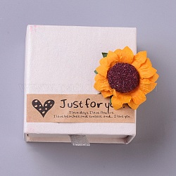 Anello box di monili di cartone, con fiori di carta e adesivi, quadrato, biancheria, 6.05x6.1x3.65cm