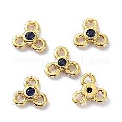 Brass Chandelier Components Links, with Cubic Zirconia, Long-Lasting Plated, Real 18K Gold Plated, Flower, Lead Free & Cadmium Free, Blue, 6.5x7x2mm, Hole: 1.4mm