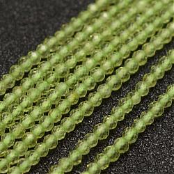 Chapelets de perles en péridot naturel, facette, ronde, 2mm, Trou: 0.5mm, Environ 178 pcs/chapelet, 15.3 pouce (39 cm)