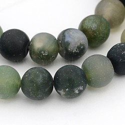 Frosted Round Natural Moss Agate Beads Strands, 8mm, Hole: 1mm, about 49pcs/strand, 15 inch