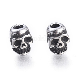 Halloween 304 perline in acciaio inossidabile, testa del cranio, argento antico, 7x5.5x5mm, Foro: 1.8 mm