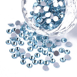 Glass Rhinestone Flat Back Cabochons, Back Plated, Faceted, Half Round, Aquamarine, SS4, 1.5~1.6x1mm, about 1440pcs/bag