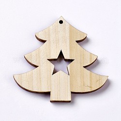 Ciondoli in legno di pino, undyed, alberi di Natale con stella, papayawhip, 62x66x5mm, Foro: 3 mm