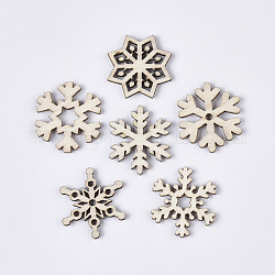 Christmas Theme Laser Cut Wood Shapes, Unfinished Wooden Embellishments, Wooden Cabochons, Snowflake, PapayaWhip, 23.5x20.5~23x2.5mm